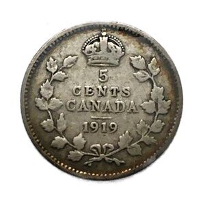 1919 Canadian 5-Cent Coin—92.5% Silver